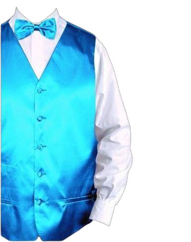 The Daniel Ellissa Solid Vest Set VS801 in turquoise, paired with a white dress shirt, creates an elegant ensemble.