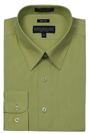 The lime-colored DANIEL ELLISSA CVC SLIM FIT SHIRT DS3003 by Daniel Ellissa features a folded design with a pointed collar and buttoned cuffs, providing a sleek and slim fit.