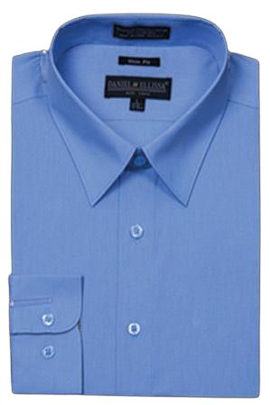 A DANIEL ELLISSA CVC slim fit shirt DS3003 in blue, neatly folded and arranged on a flat surface, exemplifies sophisticated men's fashion.