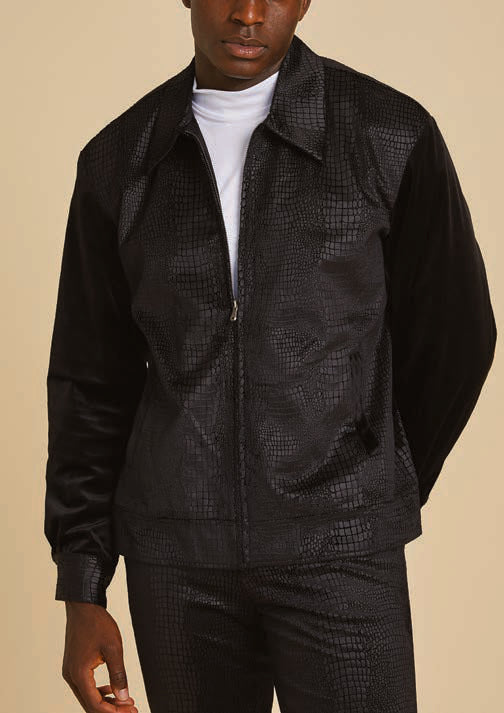 Inserch Sueded Snake Skin Embossed Jacket JS268-01 Black – Unique 