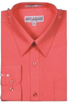 The Daniel Ellissa Basic Dress Shirt DS3001 in coral features a folded design with buttons and a chest pocket, along with convertible cuffs.