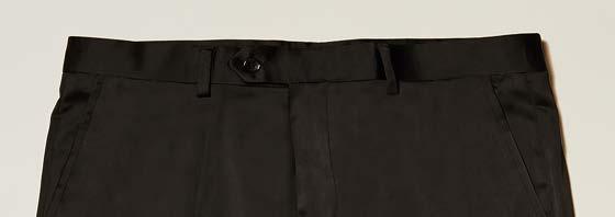 Close-up of the waistband and upper portion of the Inserch Stretch Satin Pants P3901-00001 Black, a pair of slim fit black dress pants by Inserch, featuring belt loops and a button closure.