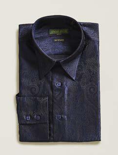 The Inserch Long Sleeve Paisley Jacquard Shirt (LS005-00036 Ink) by Inserch features a neatly folded, long-sleeved design in dark blue with a subtle paisley jacquard pattern, matching blue buttons, and a classic regular fit.