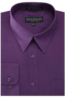 The Daniel Ellissa Basic Dress Shirt DS3001 in purple is a collared shirt with buttons and features a pocket on the left side.