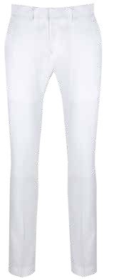 The Vinci Suits Slim Fit Flat Front Pre-Hemmed Dress Pants White OSDX-3 feature an adjustable waist, shown here against a white background.