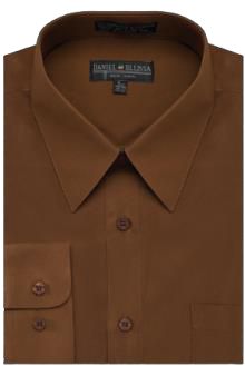 A Daniel Ellissa DS3001 brown dress shirt featuring a button-up design, an inside collar label, and a front pocket, complete with convertible cuffs.