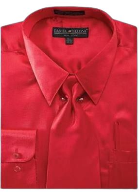 DANIEL ELLISSA SATIN SLIM FIT W/ TIE DNS06 RED dress shirt by Daniel Ellissa, featuring a collar and front pocket, neatly folded.