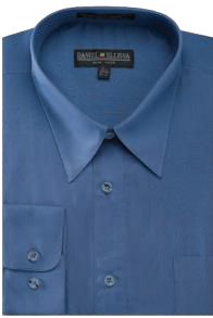 Daniel Ellissa's DS3001 denim dress shirt, featuring a stiff collar and convertible buttoned cuffs, neatly folded.