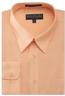 The DANIEL ELLISSA BASIC DRESS SHIRT DS3001 PEACH by Daniel Ellissa is a men's dress shirt in a peach color, featuring a pointed collar, buttoned front, and single chest pocket with convertible cuff.