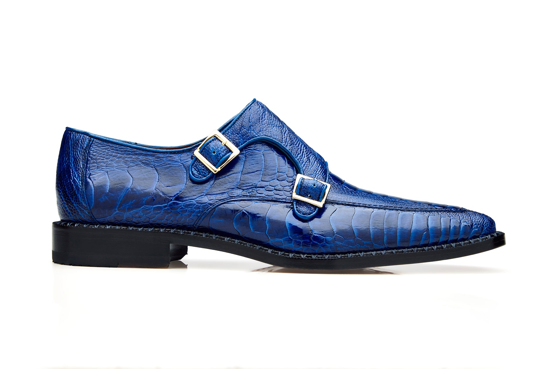 Belvedere Valiente Antique Forest Green Ostrich Leg Double Monk Strap Shoes