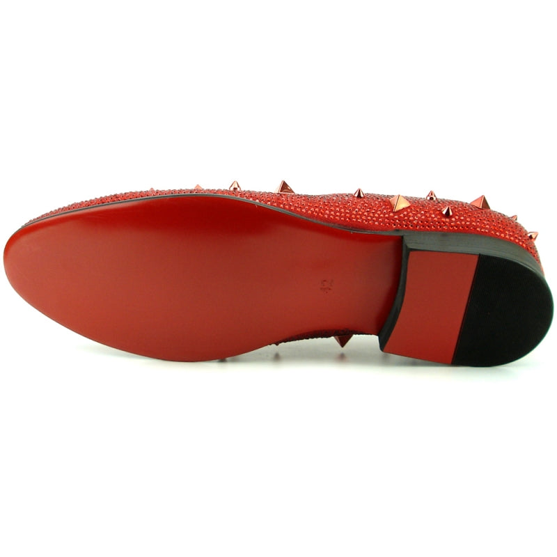 Fiesso's FI-7364 Red/Red Fiesso by Aurelio Garcia is a slip-on fashion shoe embellished with small spikes and studs, made from premium suede.