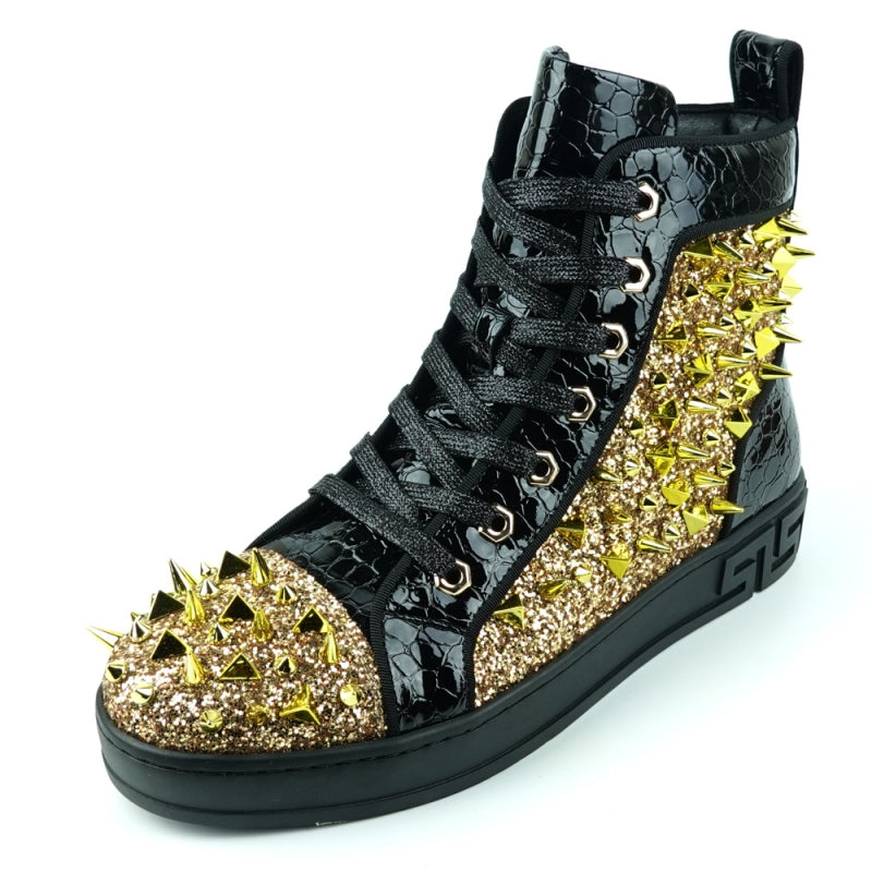 FI-2369 Black Gold Spikes High Top Sneakers 8 FI-2369 Black Gold Spikes High Top Sneakers 8