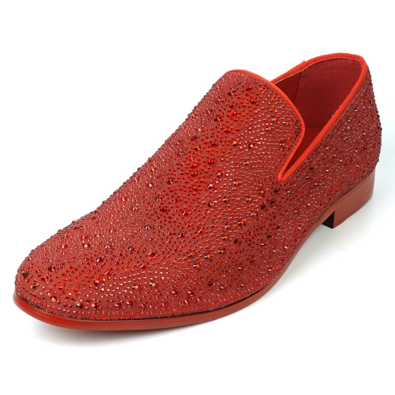 FI-7525 Red Suede Red Rhinestones Slip On Loafer Fiesso by Aurelio Garcia 13