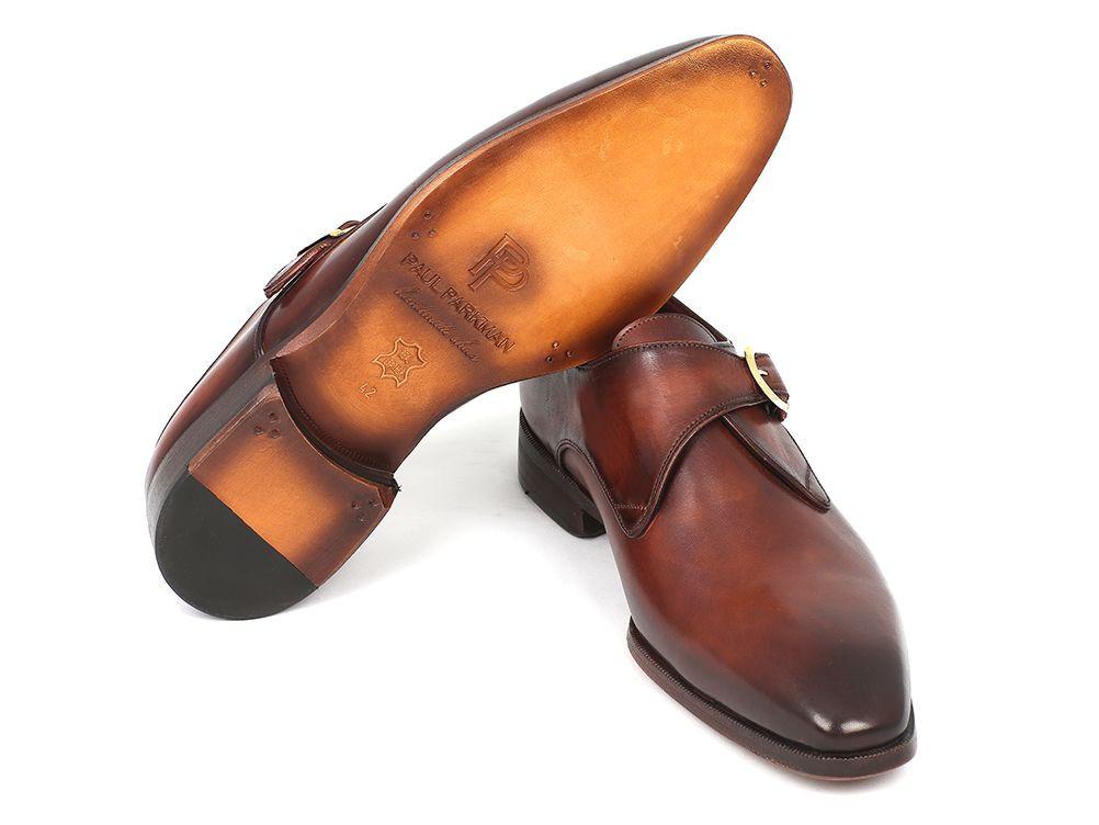 Introducing the Paul Parkman Monkstrap Dress Shoes Brown & Camel - 011B44, crafted by the renowned brand Paul Parkman. These monkstrap shoes boast a handmade design in polished calfskin leather.