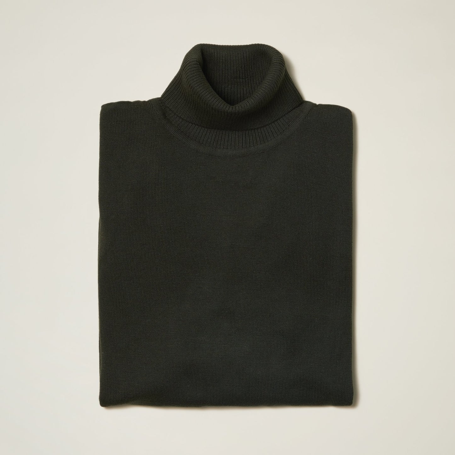 The Inserch Cotton Blend Turtleneck Sweater in forest green, crafted from a soft cotton blend, rests against a pale background, showcasing its regular fit.