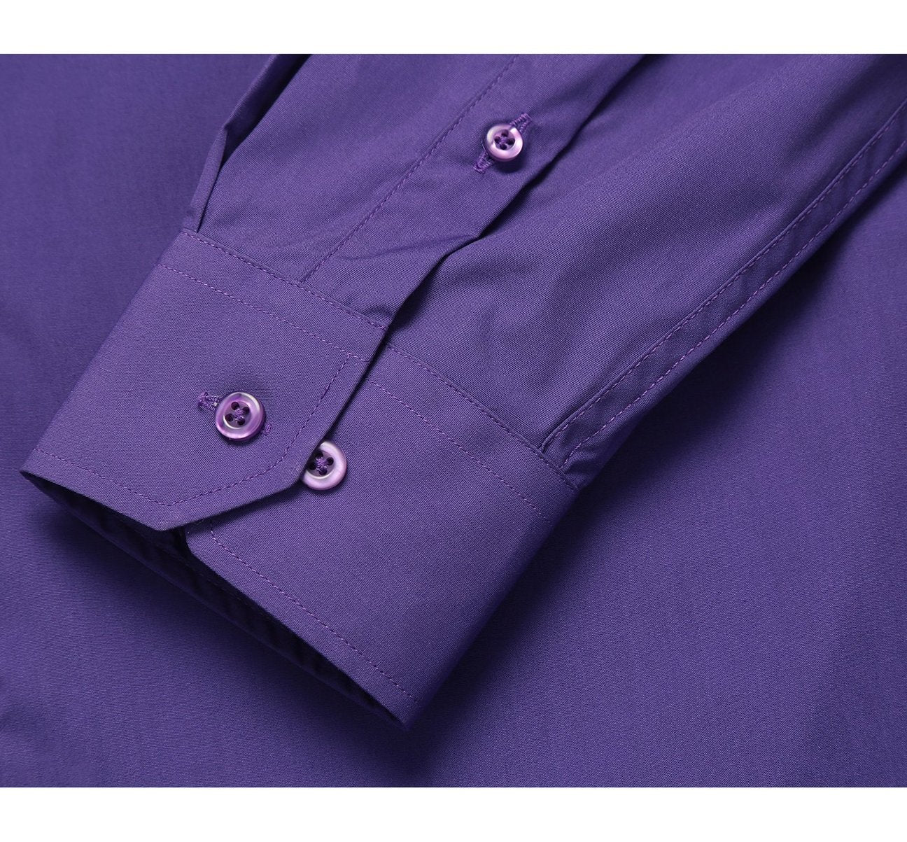 A folded lilac dress shirt in a classic/regular fit design, featuring long sleeves and a spread collar. A close-up reveals the texture of this formal garment, with the brand label displaying "Renoir.