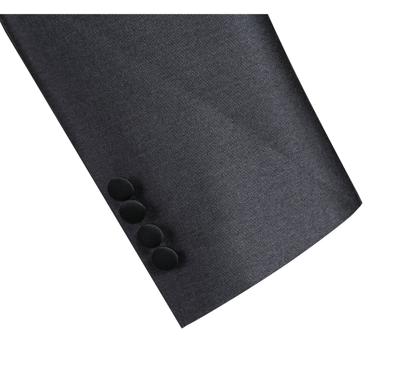 The Alessandro Vitello by Renoir 2-Piece Slim Fit Shawl Lapel Tuxedo Suit 201-17 is expertly crafted from a refined polyester viscose-blend, showcasing a dark gray formal design with a black shawl collar. This stylish ensemble includes a single-breasted jacket and matching trousers, elegantly presented against a white background.