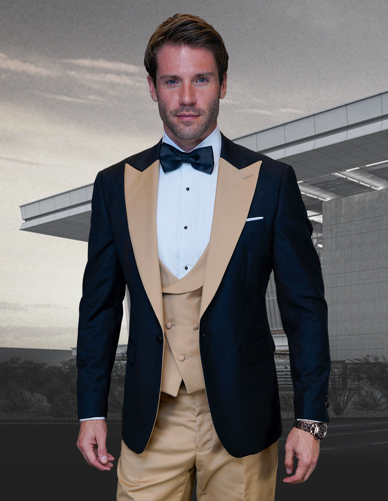 champagne dress suit Leely Champagne 2 Piece Notched Lapel Men's Prom Suit with Pattern