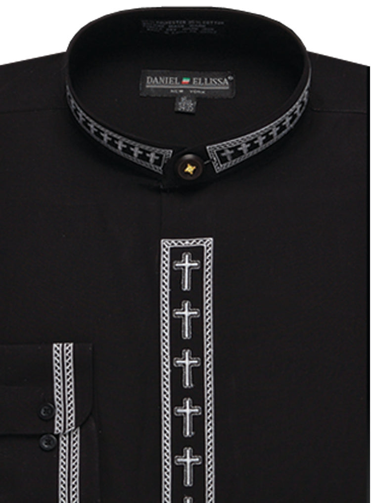 banded collar dress shirt Banded Collar Dress Shirt With Black Piping