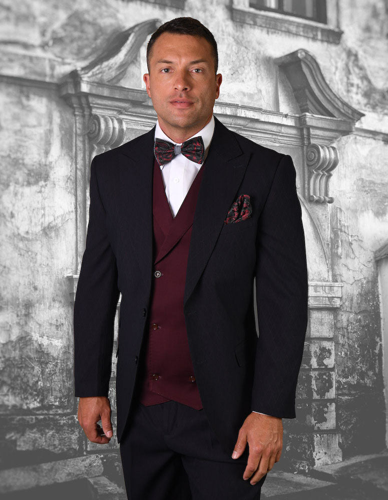 Black Suit Black Shirt Maroon Bow Tie Groomsmen Black Tux With