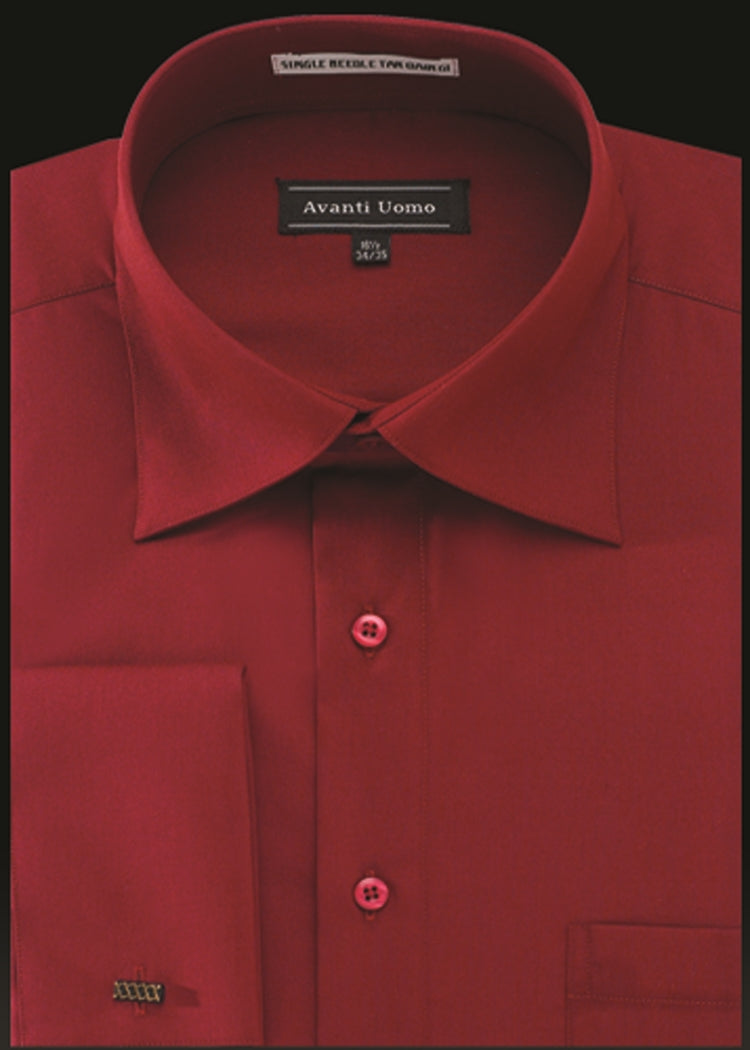 Avanti Uomo Men's French Cuff Dress Shirt - Wrinkle Free Fabric - Crimson - 14.5 32/33 - CCO Menswear Avanti Uomo Men's French Cuff Dress Shirt - Wrinkle Free Fabric - Crimson - 14.5 32/33 - CCO Menswear