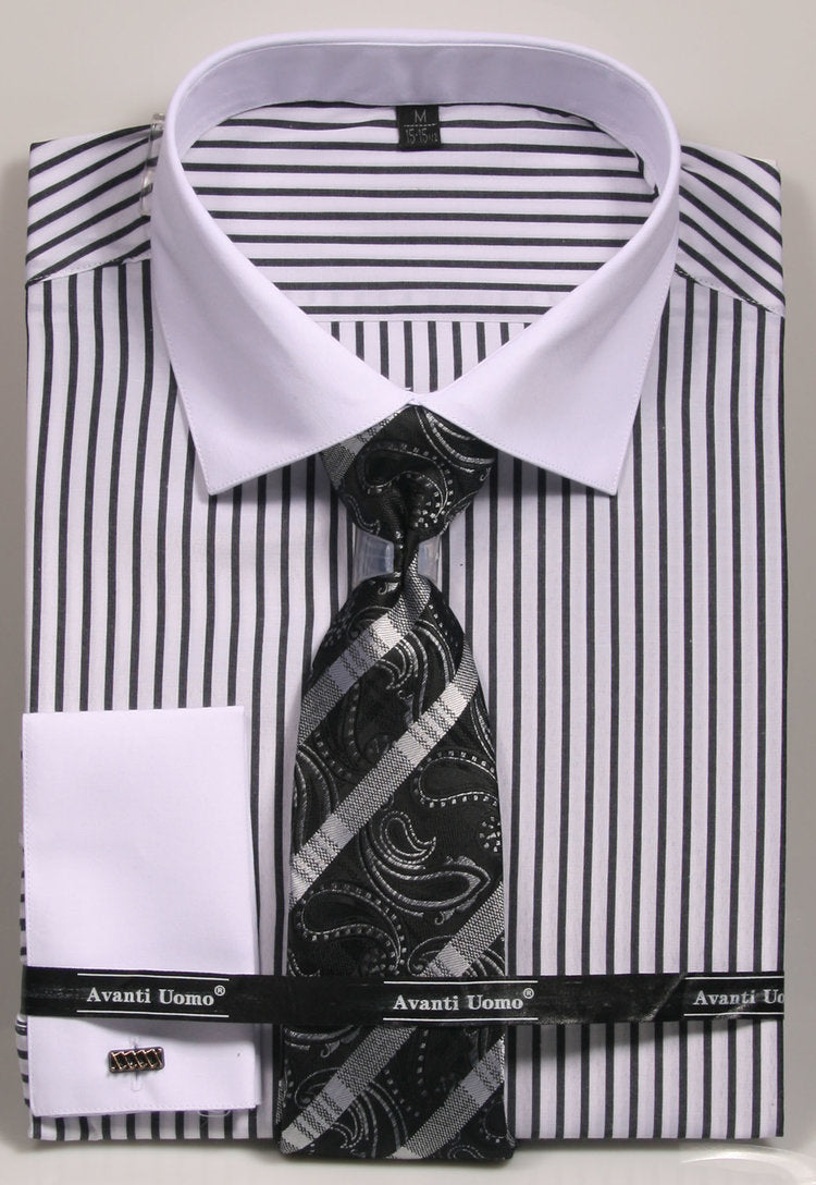 Avanti Uomo French Cuff Dress Shirt DNS02 Black (Slim Fit) 15.5 3/4 Avanti Uomo French Cuff Dress Shirt DNS02 Black (Slim Fit) 15.5 3/4