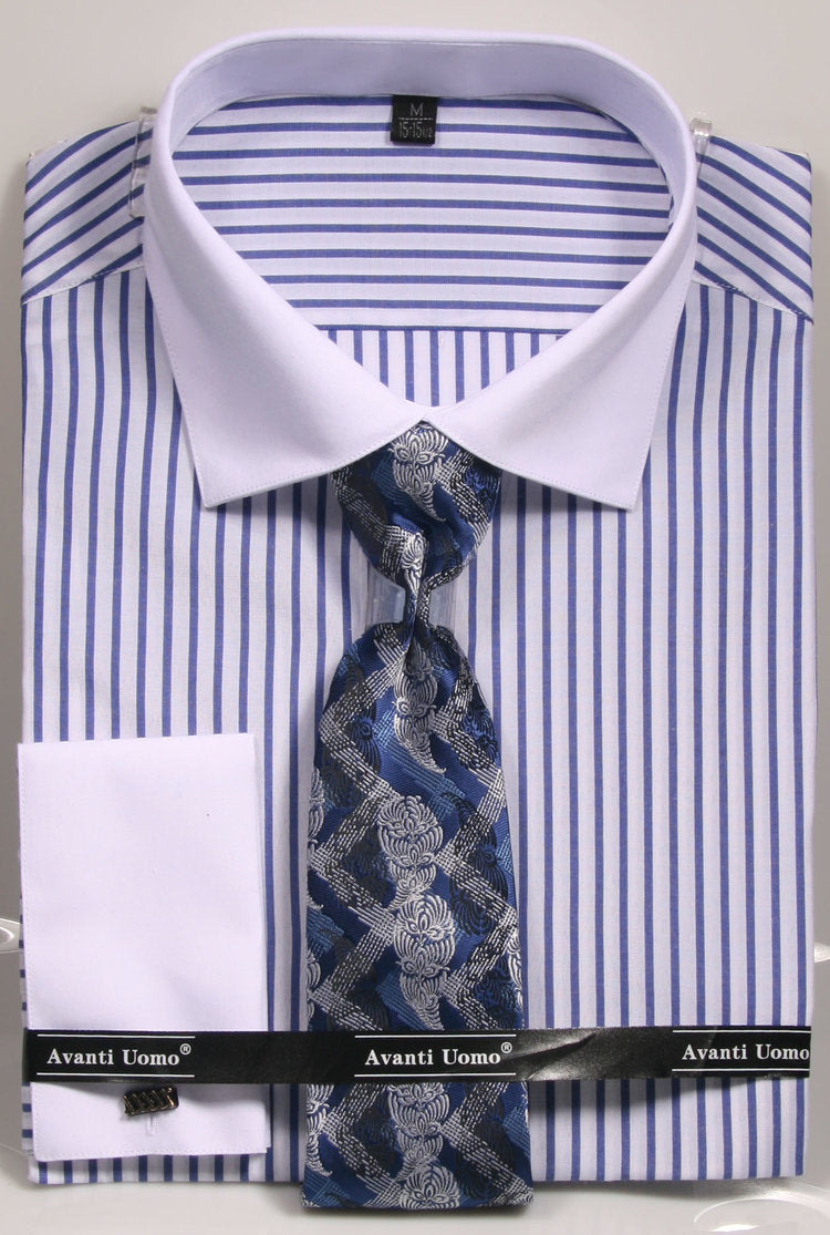 Avanti Uomo French Cuff Dress Shirt DNS02 Blue (Slim Fit) Unique Design Menswear Avanti Uomo French Cuff Dress Shirt DNS02 Blue (Slim Fit) Unique Design Menswear