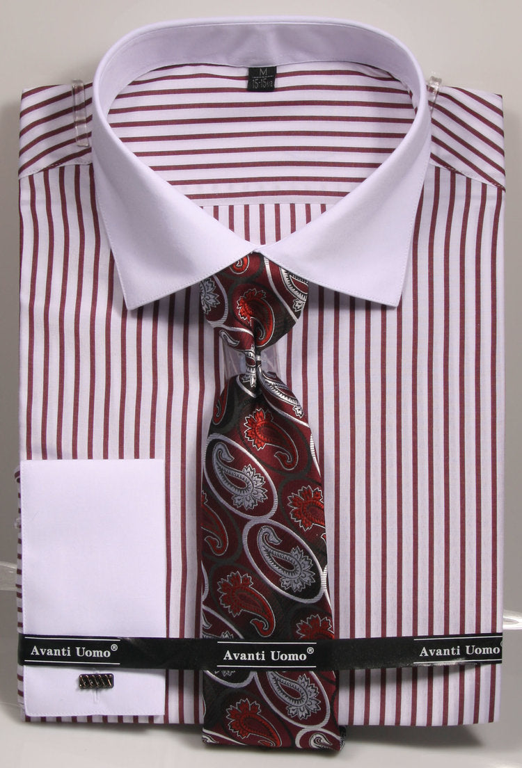 Avanti Uomo French Cuff Dress Shirt DNS02 Burgundy (Slim Fit) 18.5 6/7 Avanti Uomo French Cuff Dress Shirt DNS02 Burgundy (Slim Fit) 18.5 6/7