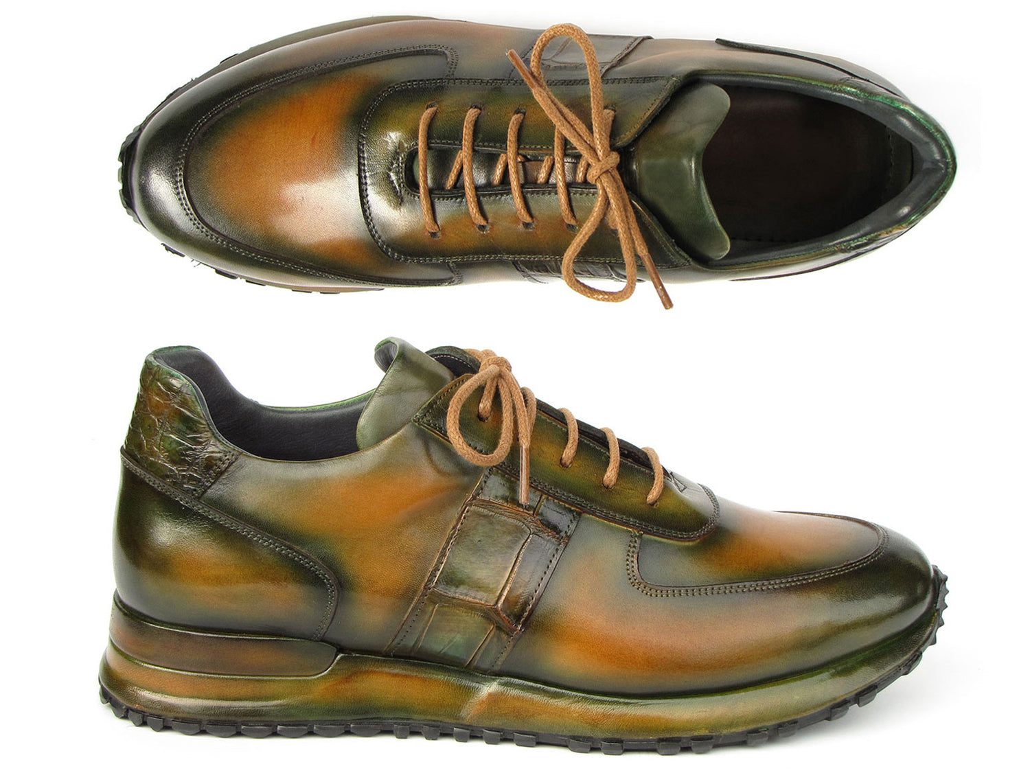 Paul Parkman Men's Olive Green Hand-Painted Sneakers - LP208GRN Unique Design Menswear Paul Parkman Men's Olive Green Hand-Painted Sneakers - LP208GRN Unique Design Menswear