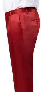 A side view of a person elegantly wearing EJ Samuel Red Satin Pants PS01 paired with a crisp white shirt.
