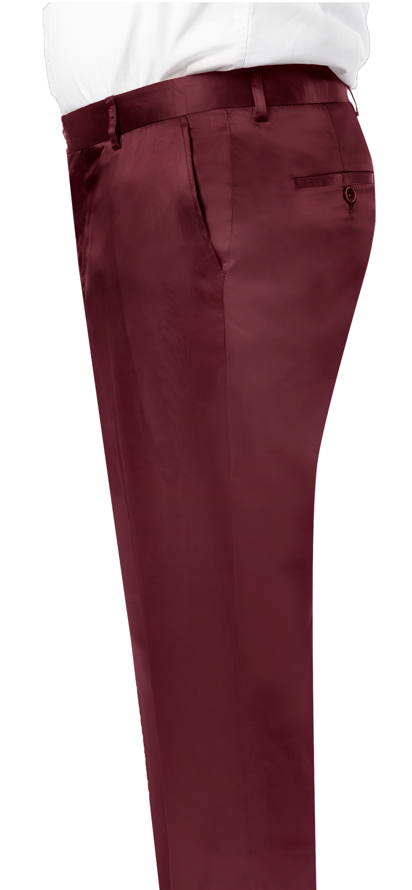 A person wearing the EJ Samuel Wine Satin Pants PS02, paired with a white shirt subtly visible at the top.