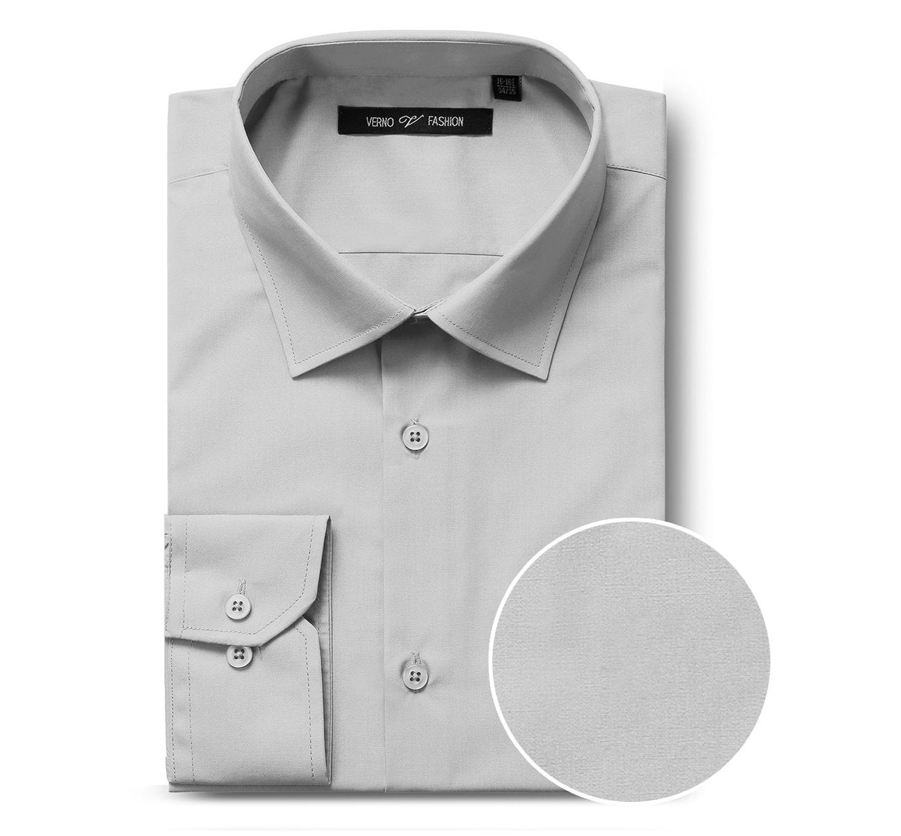 Verno Grey Classic/Regular Fit Long Sleeve Spread Collar Dress Shirt TC629 XL (17-17.5) Sleeve: 36/37 Verno Grey Classic/Regular Fit Long Sleeve Spread Collar Dress Shirt TC629 XL (17-17.5) Sleeve: 36/37
