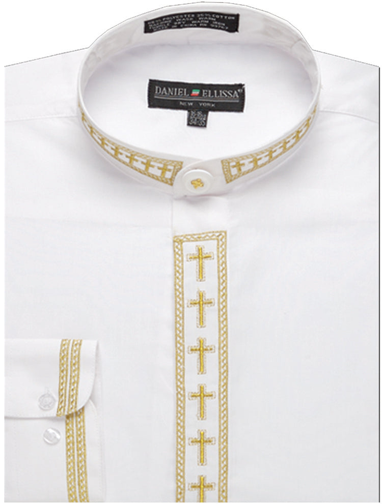 daniel ellissa men's dress shirts Daniel Ellissa Mens Clerical Clergy Shirt Long Sleeve Collarless Cross Placket (15.5 32/33