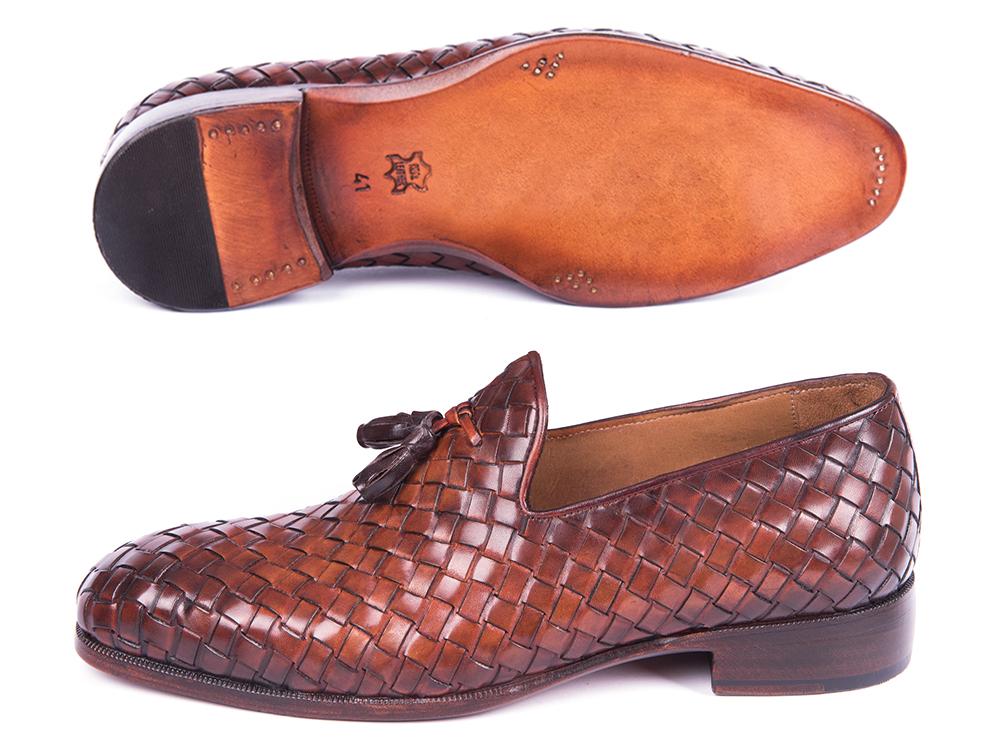 The Paul Parkman Woven Leather Tassel Loafers in brown (WVN88-BRW), crafted with a low heel and rounded toe, make an excellent addition to any men's shoe collection.