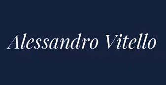 The image displays the name "Alessandro Vitello" in white italic font on a dark blue background.