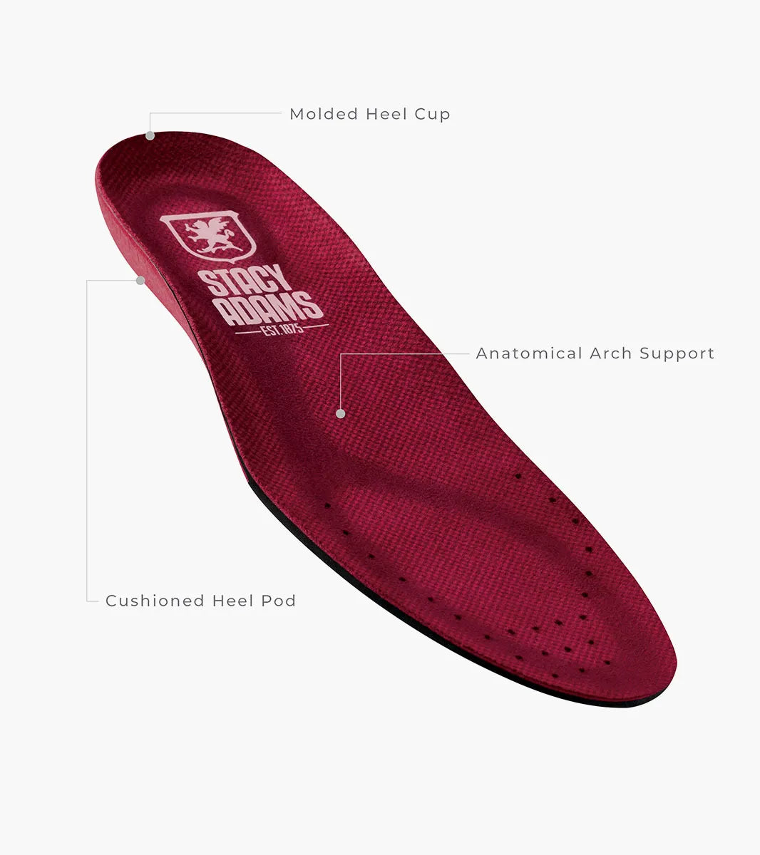The Stacy Adams Synchro Plain Toe Elastic Lace Up sneaker in Raspberry features perforated detailing, anatomical arch support, and a white sole—shown as a single shoe on a plain white background.