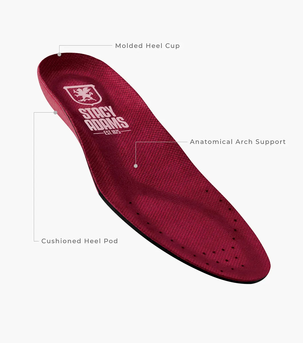 The Stacy Adams Isaacson Plain Toe Chelsea Boot in Cognac features elastic side panels, pull tabs, a low stacked heel, and a supportive leather upper—all displayed on a white background.