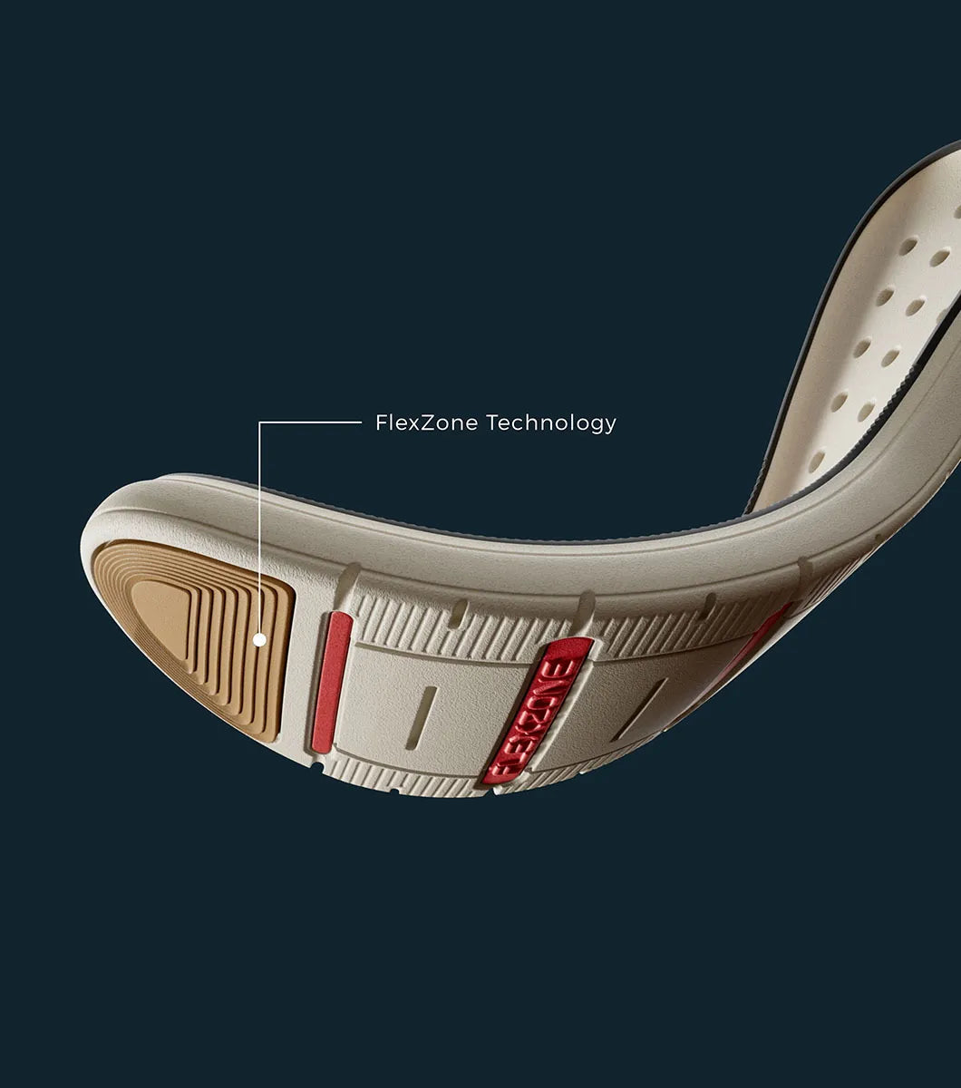 Side view of the STACY ADAMS Everidge Plain Toe Elastic Lace Up insole, labeled with molded heel cup, anatomical arch support, cushioned footbed, cushioned heel pod, and "FLEXZONE" on surface.