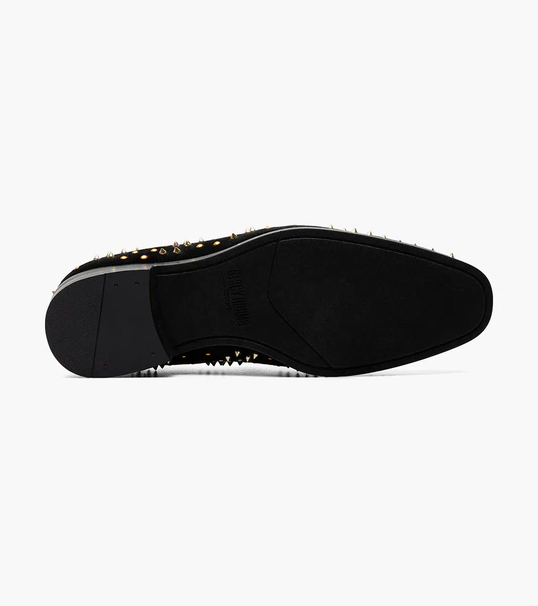 The STACY ADAMS Sabert Spike and Stud Slip On (Black Multi, 25612-009) features gold spikes on the upper and heel plus a Memory Foam footbed for comfort.