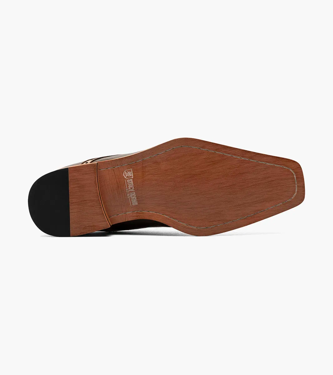 The STACY ADAMS Plaza Modified Cap Toe Oxford (25608-302) in Olive Multi features a leather upper with color-block design, brogue details, Memory Foam insole, and a low wooden heel for men's dress style and comfort.