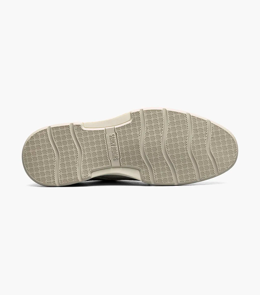The Stacy Adams Phineas Plain Toe Oxford in sand features a stylish upper, tan leather heel accent, cushioned insole, and brown sole, shown against a plain white background.