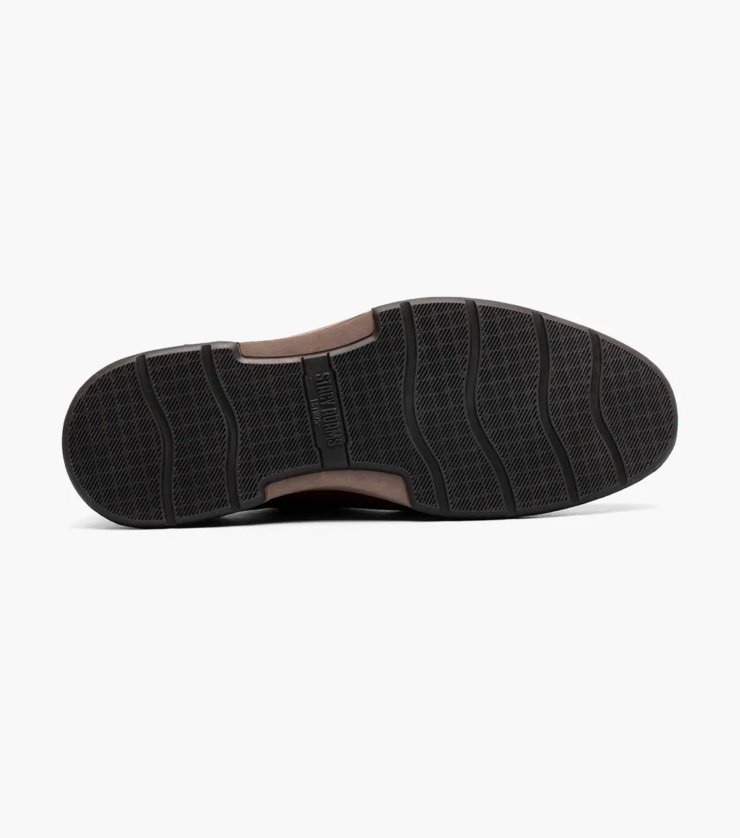 The Stacy Adams Pacer Plain Toe Oxford in Cognac (25754-221) is shown on a white background—its classic lace-up design and low heel make it ideal for both dress casual and formal occasions.