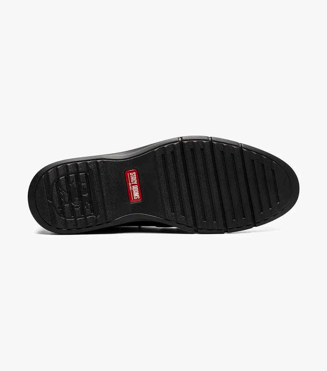 Black Memory Foam Insole labeled “STACY ADAMS,” featuring molded heel cup, arch support, and cushioned heel pod—engineered for all-day comfort in Stacy Adams Spyre Plain Toe Elastic Lace Up shoes.