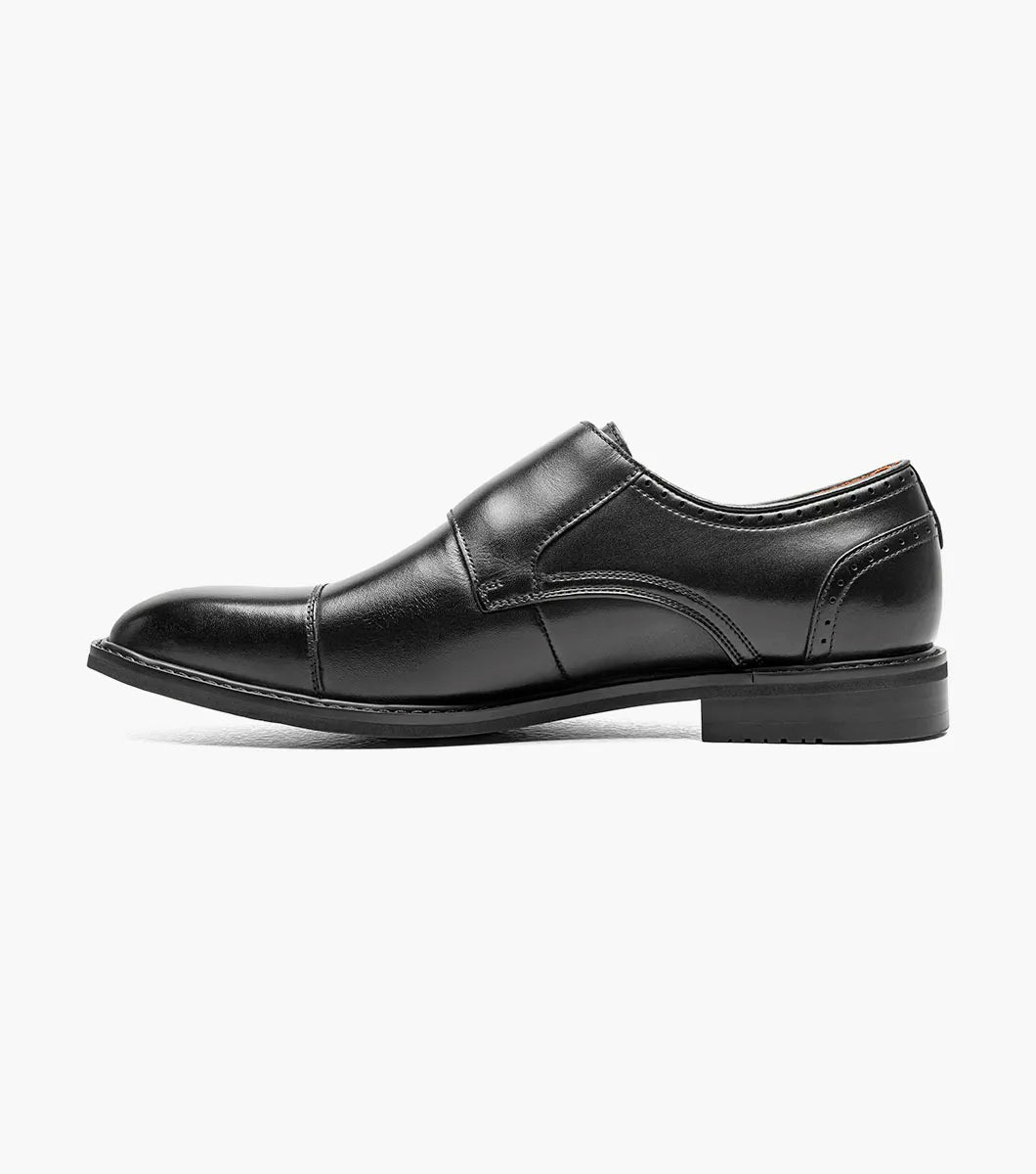 The STACY ADAMS Boswell Cap Toe Double Monk Strap (Black, 25779-001) features an insole for leather shoes with a molded heel cup, cushioned heel pod, and anatomical arch support.