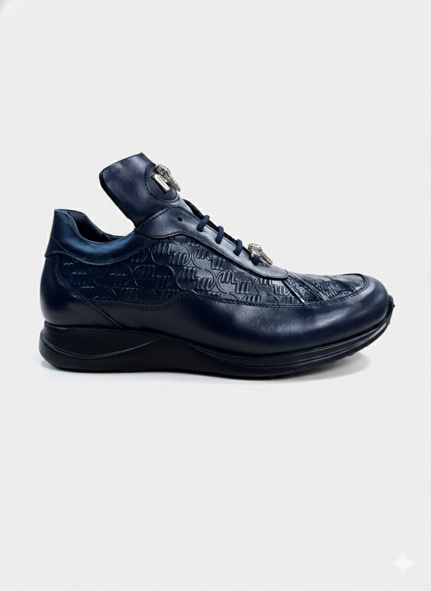 The Mauri 8900/2 Baby Croc / Calf Wonder Blue Shoes feature a navy crocodile texture, black sole, and lace-up closure, shown on a light background.