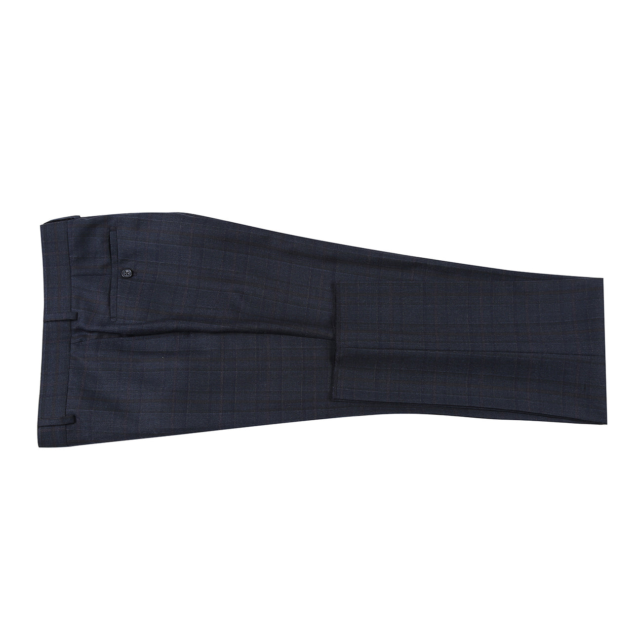 The ENGLISH LAUNDRY Dark Navy Check Suit EL12-56-475 by English Laundry is displayed on a mannequin with notched lapels, a white shirt, and striped tie—a sharp, modern two-button suit perfect for any occasion.