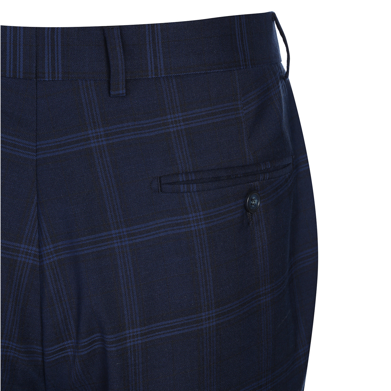 The Renoir Alessandro Vitello Classic Fit Galaxy Blue Suit 293-41 is displayed on a mannequin with a white dress shirt, maroon polka dot tie, and matching pocket square.