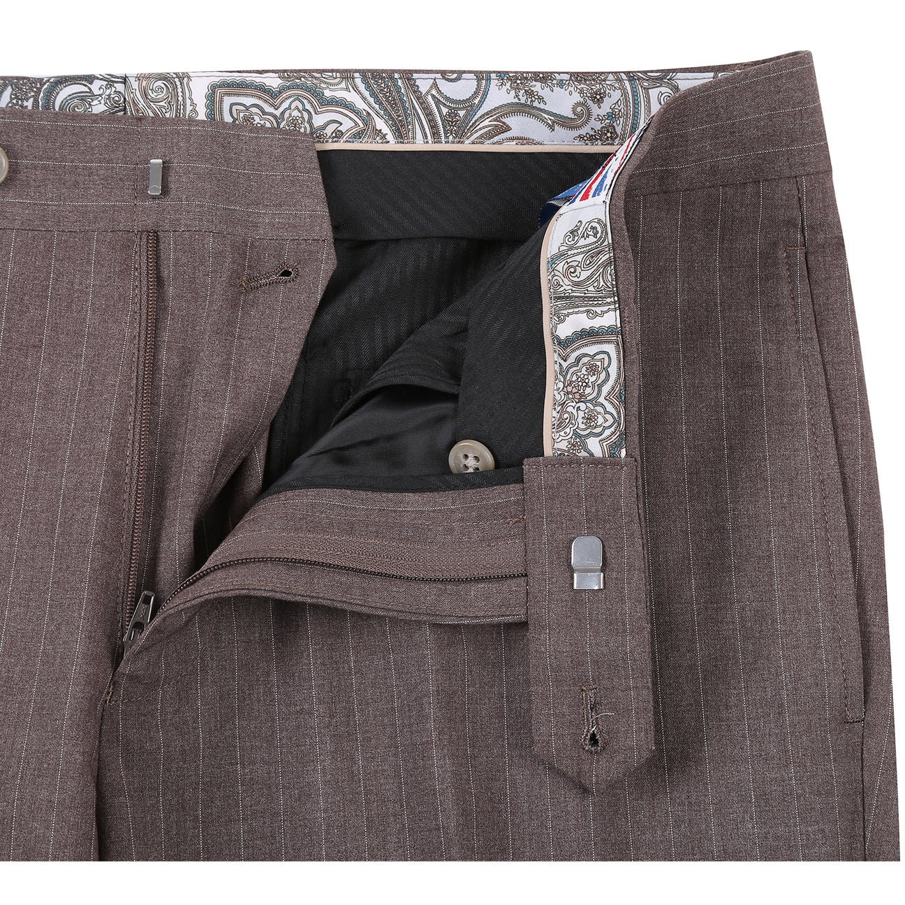 A mannequin displays the ENGLISH LAUNDRY Gray Check Suit 22-30-500EL by English Laundry, styled over a white dress shirt and an orange patterned tie.