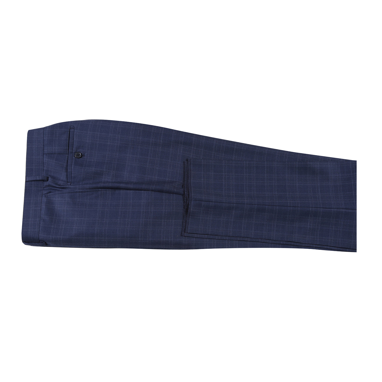 The ENGLISH LAUNDRY Blue Check Suit EL12-50-410 by English Laundry features a classic blue check pattern with notch lapels, paired with a white dress shirt and red patterned tie—an elegant, timeless men's style.