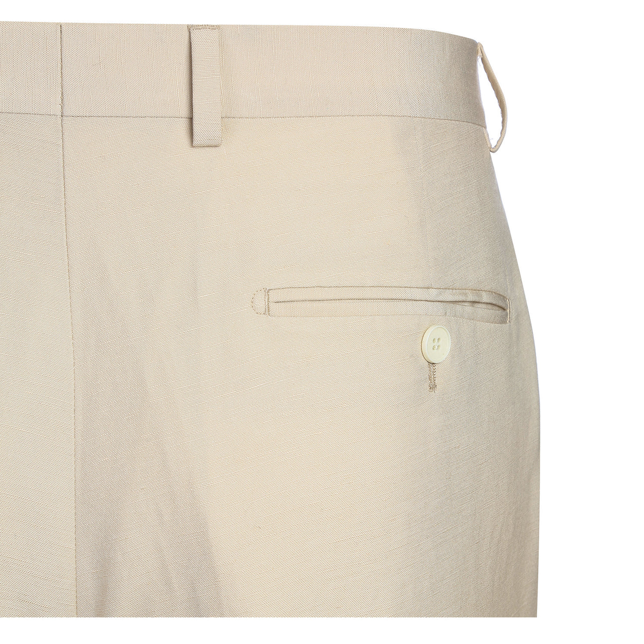 The Alessandro Vitello by Renoir 2-Piece New Slim Fit Suit in Tan is displayed on a mannequin, paired with a white shirt and blue tie, showcasing its sleek two-button closure.